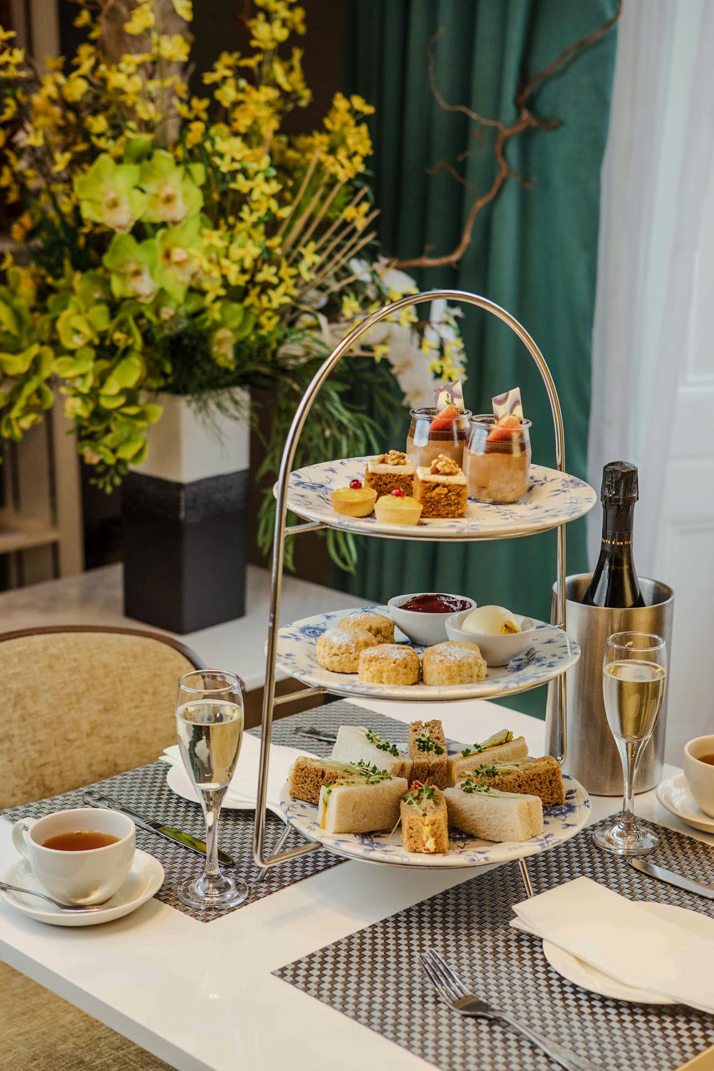Afternoon tea table detail at Grand Royale London Hyde Park