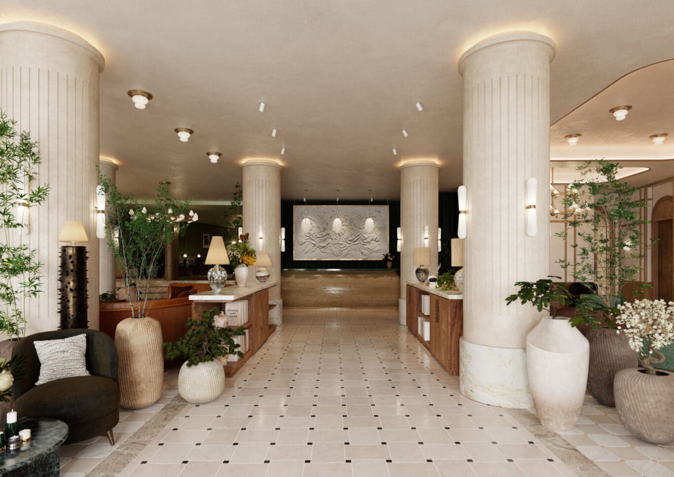 The elegant lobby at Montcalm Mayfair Autograph Collection London
