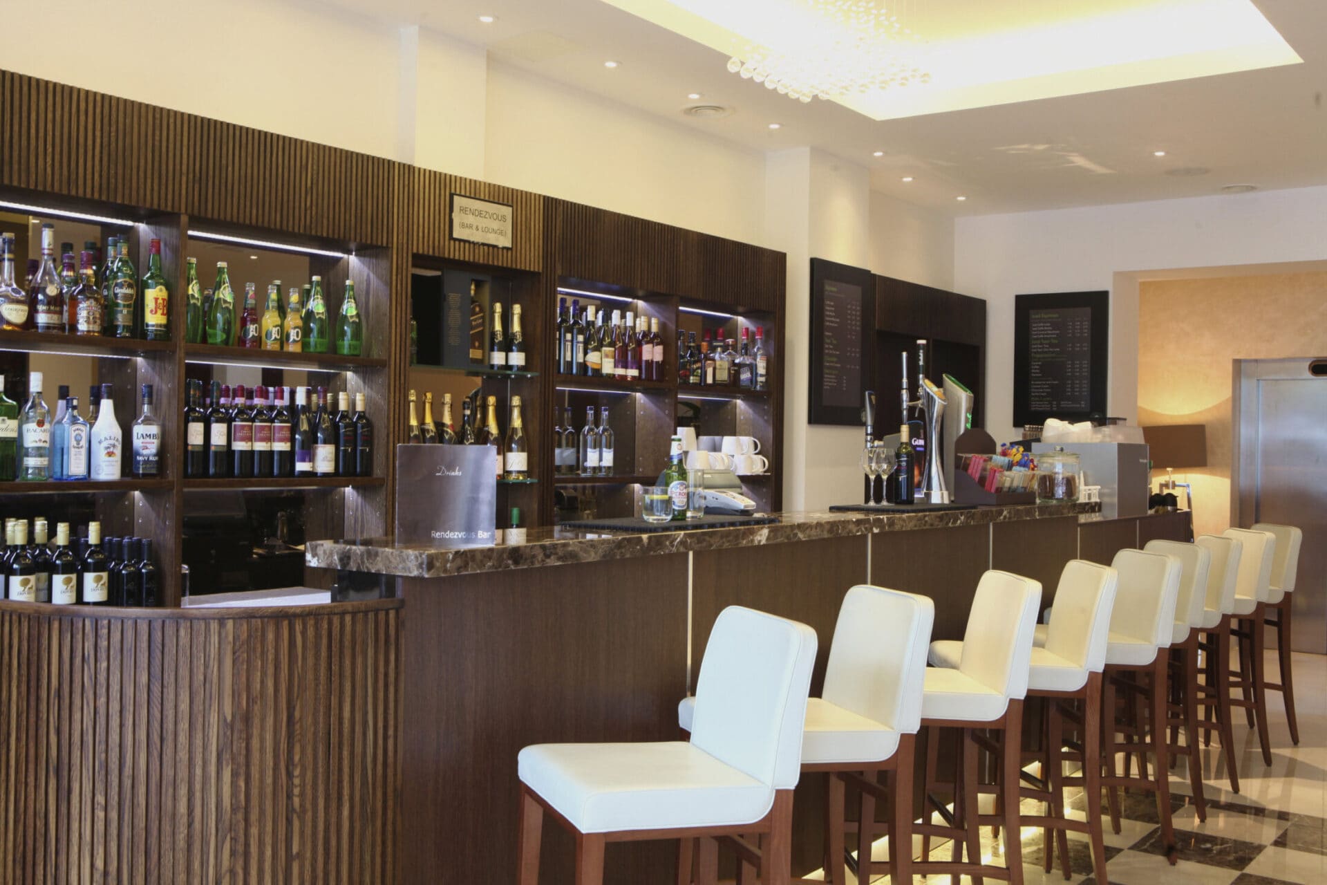 Bar counter with drinks at Rendezvous Bar