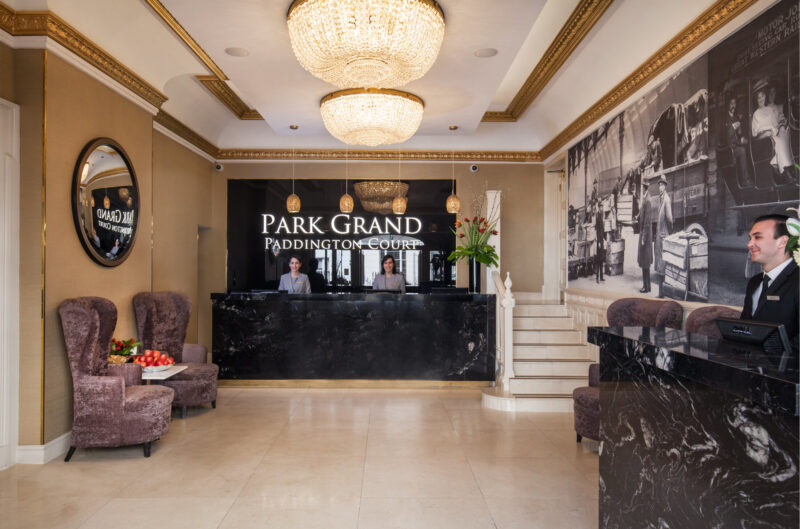 Park Grand Paddington Court hotel reception desk, Devonshire Terrace London W2 — family-friendly four-star hotel 5 minutes from Paddington Station